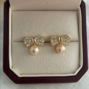 Sparkle Bow & Pearl Earrings